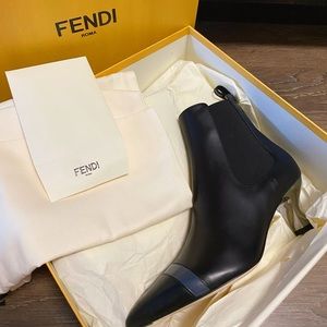 Fendi Black Nappa Leather Pointed Toe Ankle boots